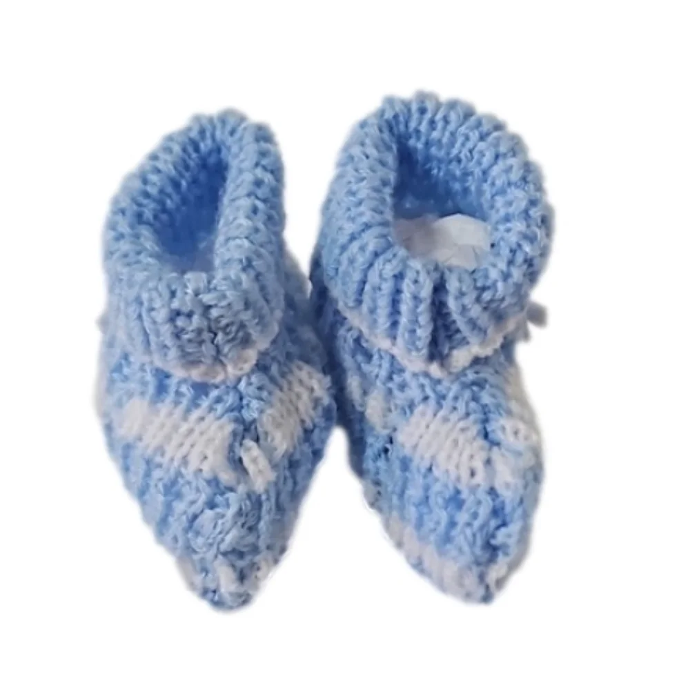 Hand Crafted Crochet Baby Shoes Baby Blue and white Tread & Handmade Bow Ribbon